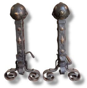 Substantial Jeweled Gothic Andirons