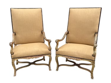 Early 1900s Louis XV Style Giltwood Fauteuils