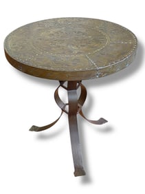 Italian Wrought Iron & Brass Embossed Table