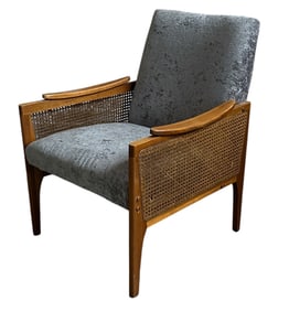 Mid Century Walnut and Cane Lounge Chair