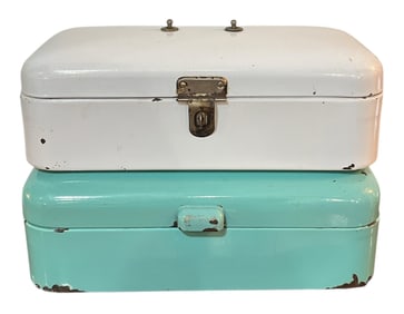Two Vintage Dutch Enamel Bread Boxes