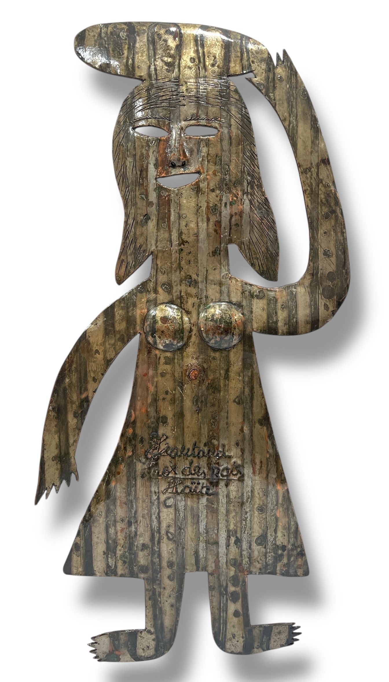 GEORGES LIAUTAUD (Haitian, 1899-1991) Metalwork Nude Woman Sculpture: Measures 25" H x 13" W. Signed in the center front.