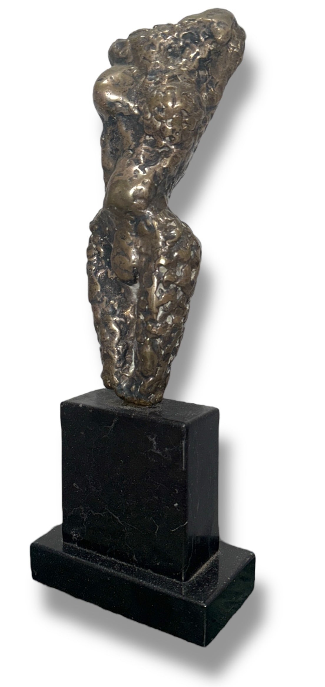 HANS SCHLEEH (German, 1928-2001) Bronze and Marble Brutalist Nude Sculpture: Measures 15.25" H x 5.75" W x 3" D.