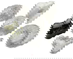 Collection of Altas Glass, ALVAR AALTO, ORREFORS: Alvar Aalto cube measures 4" H x 4" W x 4" D. Orrefors measures 2.5" H x 4.5" DIA.