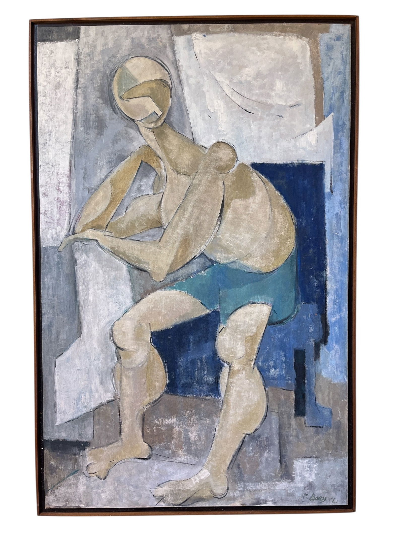 An Abstract Cubist Portrait of a Man Painting, R. BAUER 1961 (1 of 5)