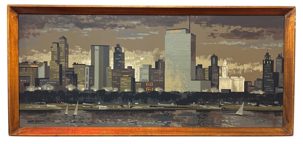 A Mid Century MARK COOMER Serigraph of Chicago Skyline