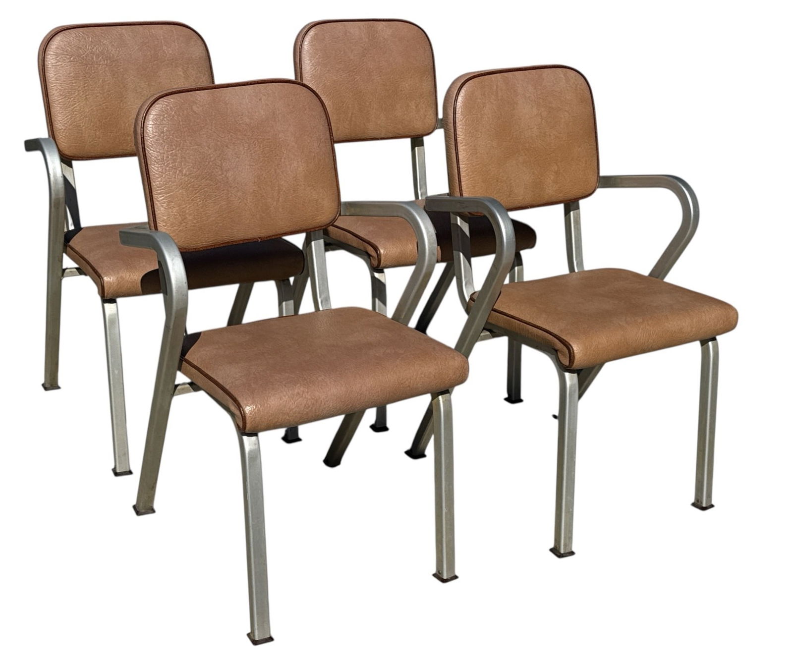 Set of 4 Aluminum Armchairs, GOODFORM: 32.5" H to back x 17.25" H to seat x 20.25" W x 19.5" D.