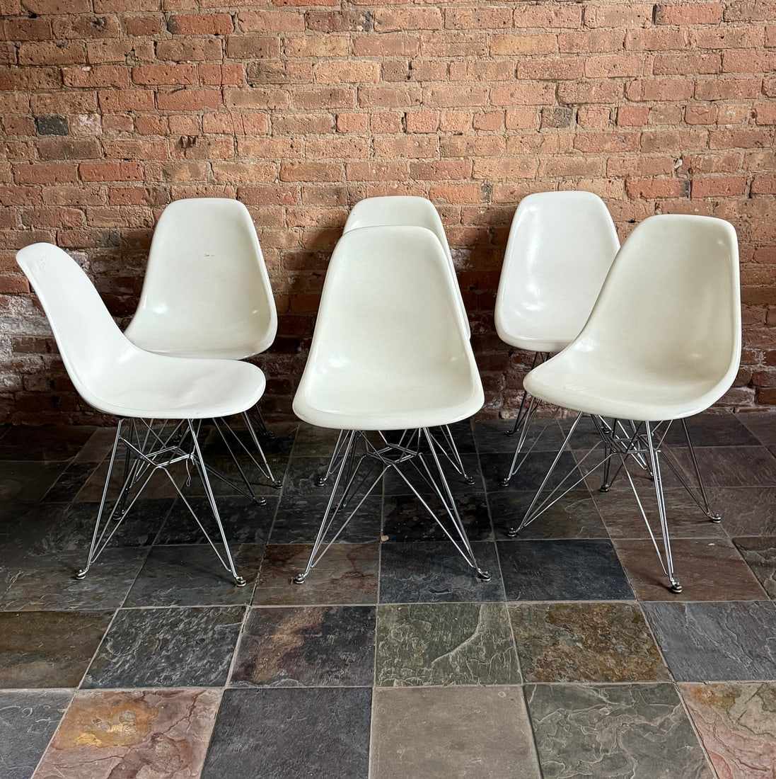 CHARLES & RAY EAMES "Eiffel" Chairs, MODERNICA, Set of Six: Each chair measures 32" H to back x 17.5" H to seat x 18" W x 15" D.