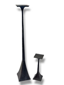 Two Brutalist Hammered Metal Candle Holders