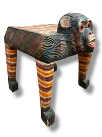 Painted Folk Art Carved Figural Monkey Table