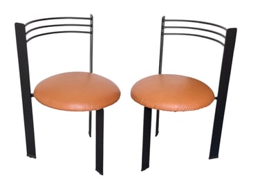 Post Modern Iron and Leather SOTTSASS Style Chairs, Pair