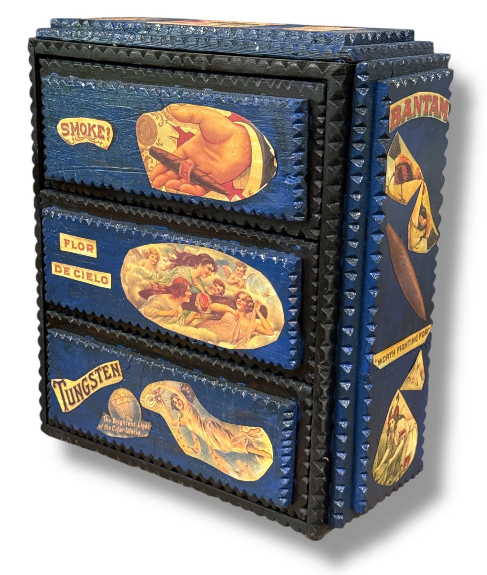 POPS CASEY Folk Art Tramp Art Cigar Box (1 of 4)