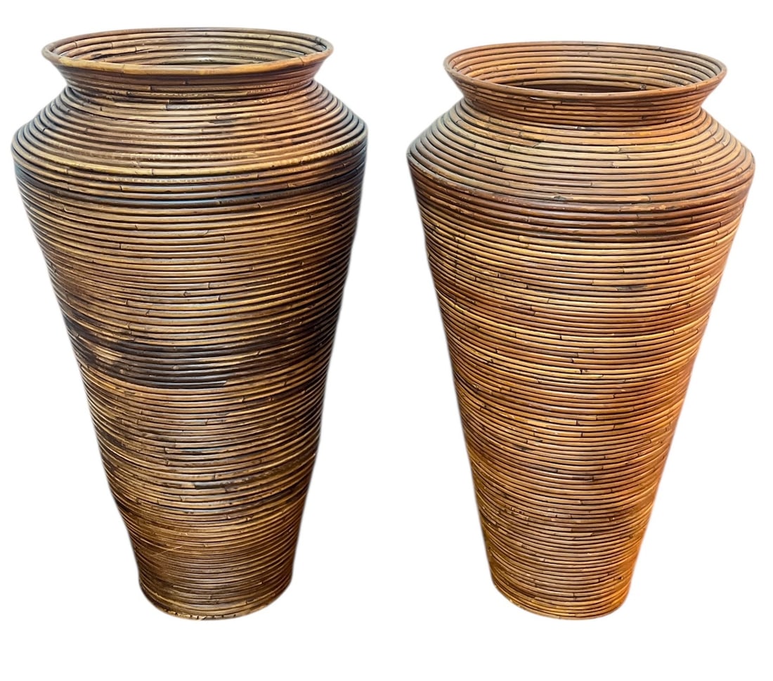 Pencil Reed Bamboo Floor Vases, Near Pair (1 of 4)