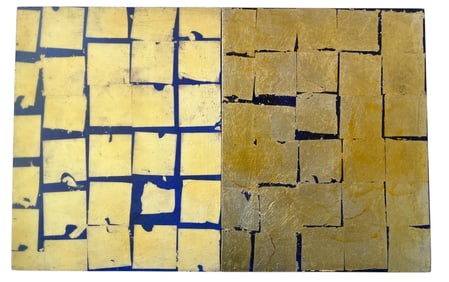 STEVE JOY Modernist Encaustic on Board Diptych, "Silk Route"