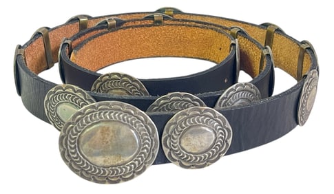 A L. PLATERO Navajo Silver Coin and Leather Concho Belt