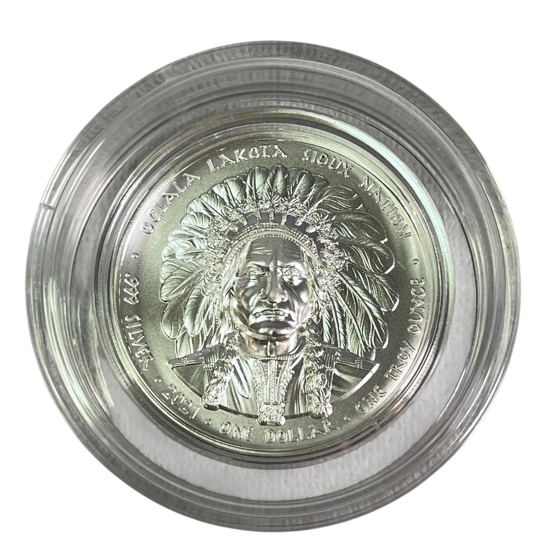 2021 Oglala Lakota Sioux Nation "Sitting Bull" Silver Coin: Part of the "Legendary Warriors" series of silver rounds. Ultra high relief.