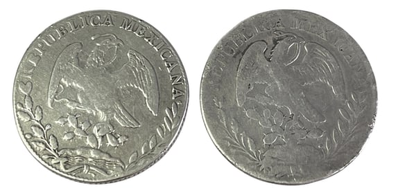 Two Mexican 8 Reales Silver Coins, 1831, 1842