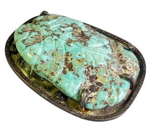 Large Sterling Silver and Carved Turquoise Southwestern Pendant