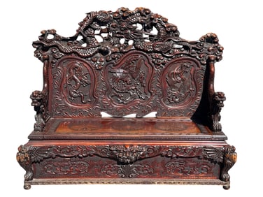 Carved Japanese Dragon Bench Chest