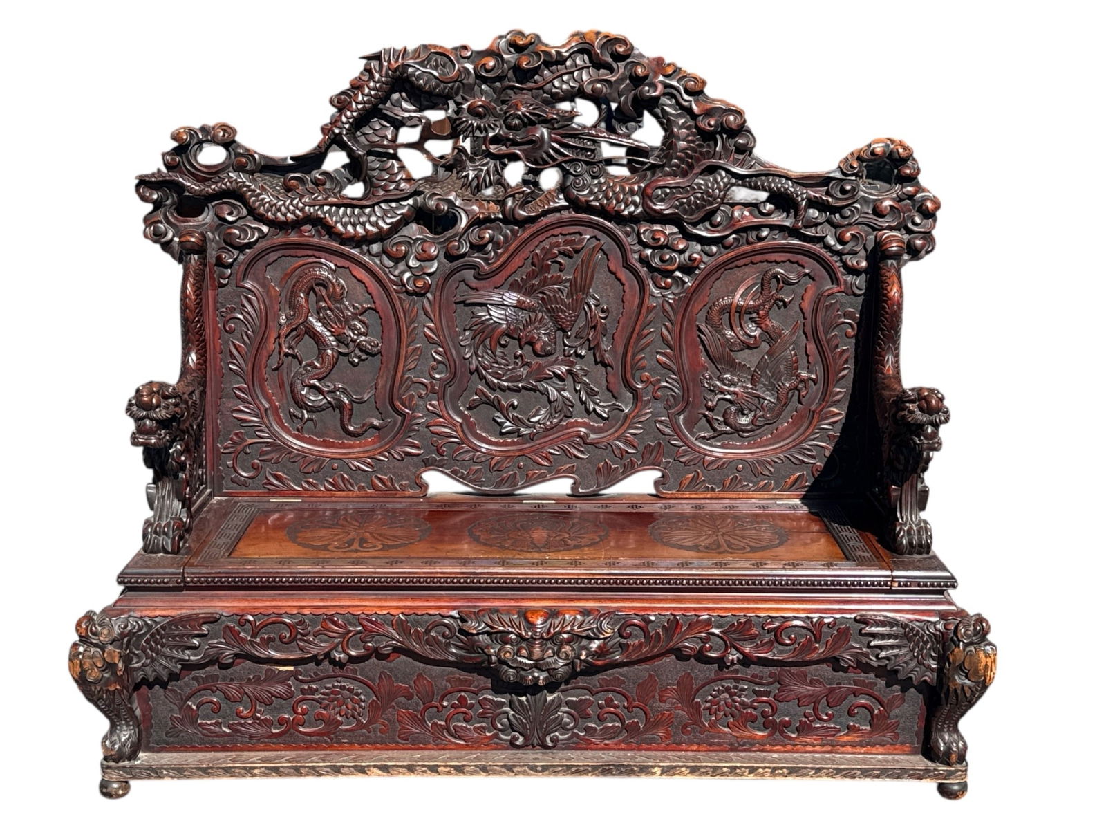 Carved Japanese Dragon Bench Chest (1 of 6)
