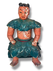 Chinese Carved Wood Temple Figurine