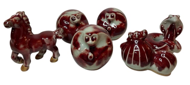 Collection of Chinese Red & Celadon Animal Figurines