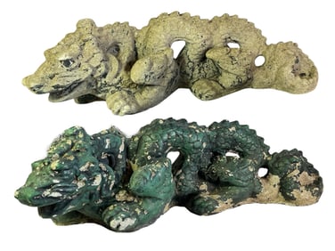 Two Concrete Painted Chinese Dragon Garden Sculptures