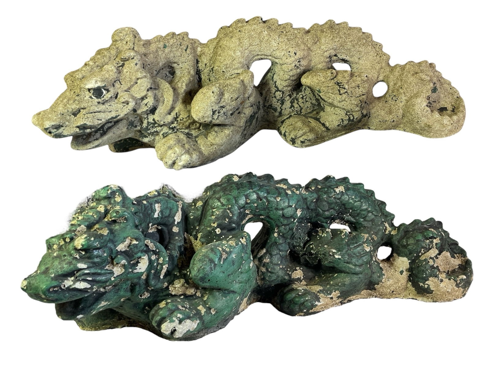 Two Concrete Painted Chinese Dragon Garden Sculptures (1 of 4)