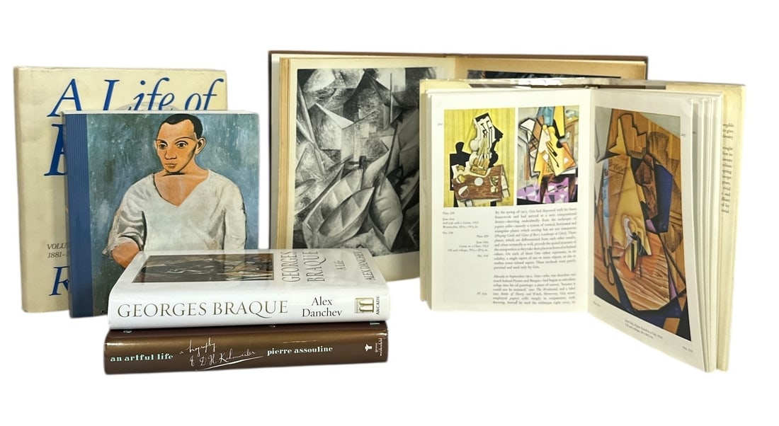 Collection of Cubism Art Books, PABLO PICASSO, GEORGES BRAQUE: Collection includes first Edition books, "The Cubism Epoch" by Douglas Cooper (1971), "G. Braque" by Maurice Gieure (1956), and A Life of Picasso (1991). Largest book measures 11.24" H x 9.25" W x 1.2