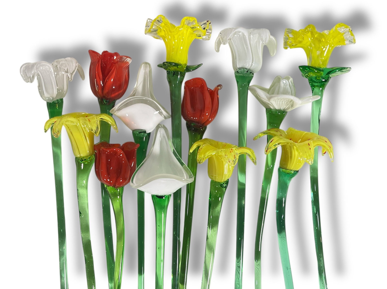 A Collection of MURANO Art Glass Flowers: Longest measures 19".