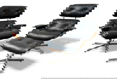 Pair Early SELIG Eames Style Lounge Chairs & Ottoman