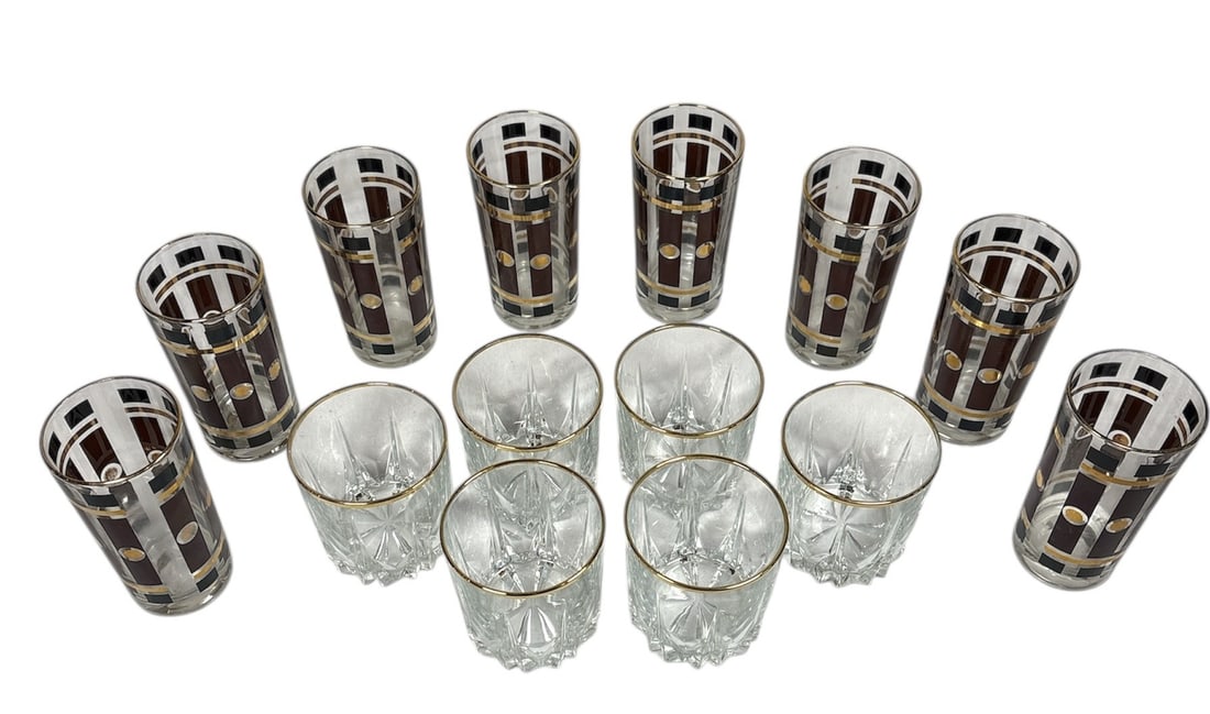 Collection of Mid Century Cut Crystal & Hazel Atlas Highball Glasses (1 of 5)