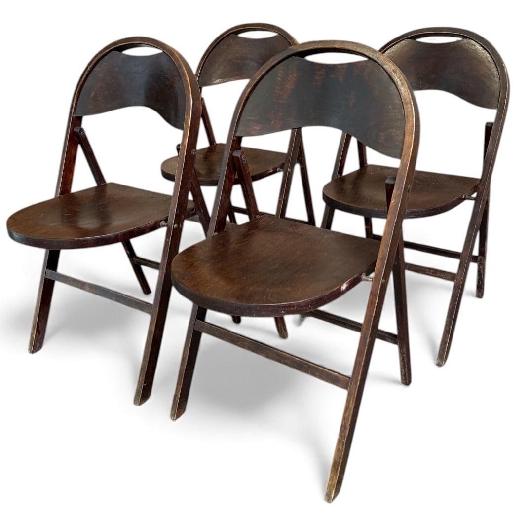 Set of Four THONET "B751" Folding Chairs: 32.5" H to back x 17" H to seat x 18" W x 17" D. Unmarked