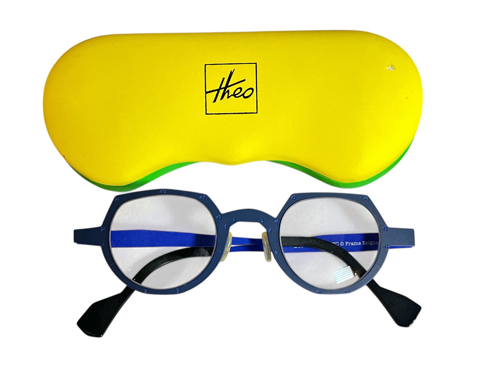 EYE WITNESS "WC" by Patrick Hoet Two Tone Eyeglasses: Feature the intricate design of numbers throughout the frames as an outline, similar to a paint by number. Marked size 374.