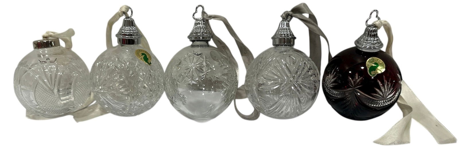 WATERFORD Crystal Christmas Ornaments: 5 total Each cut crystal ornament is about 2.75" diameter