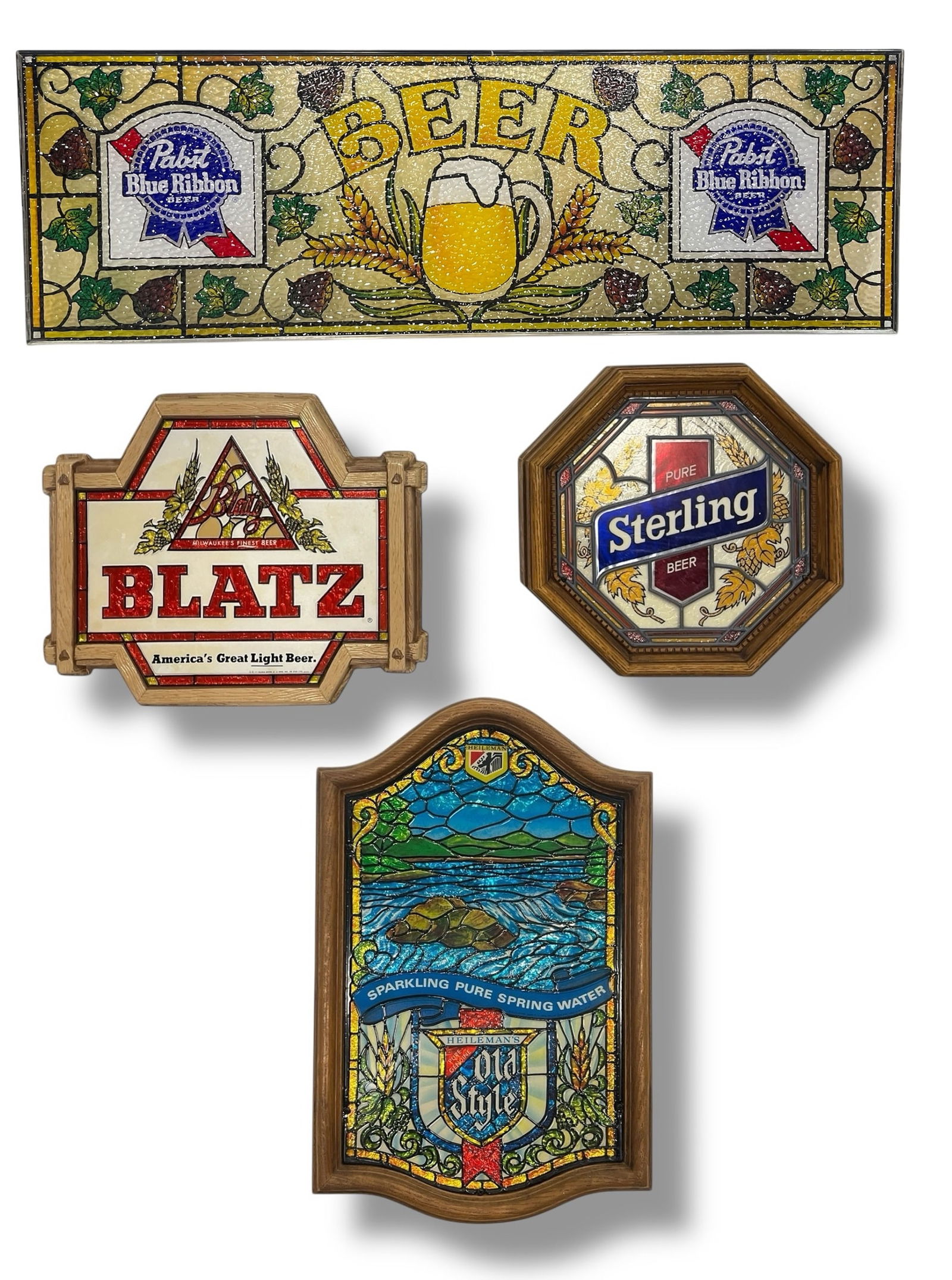Four Mid Century Faux Stained Glass Beer Advertising Signs (1 of 5)