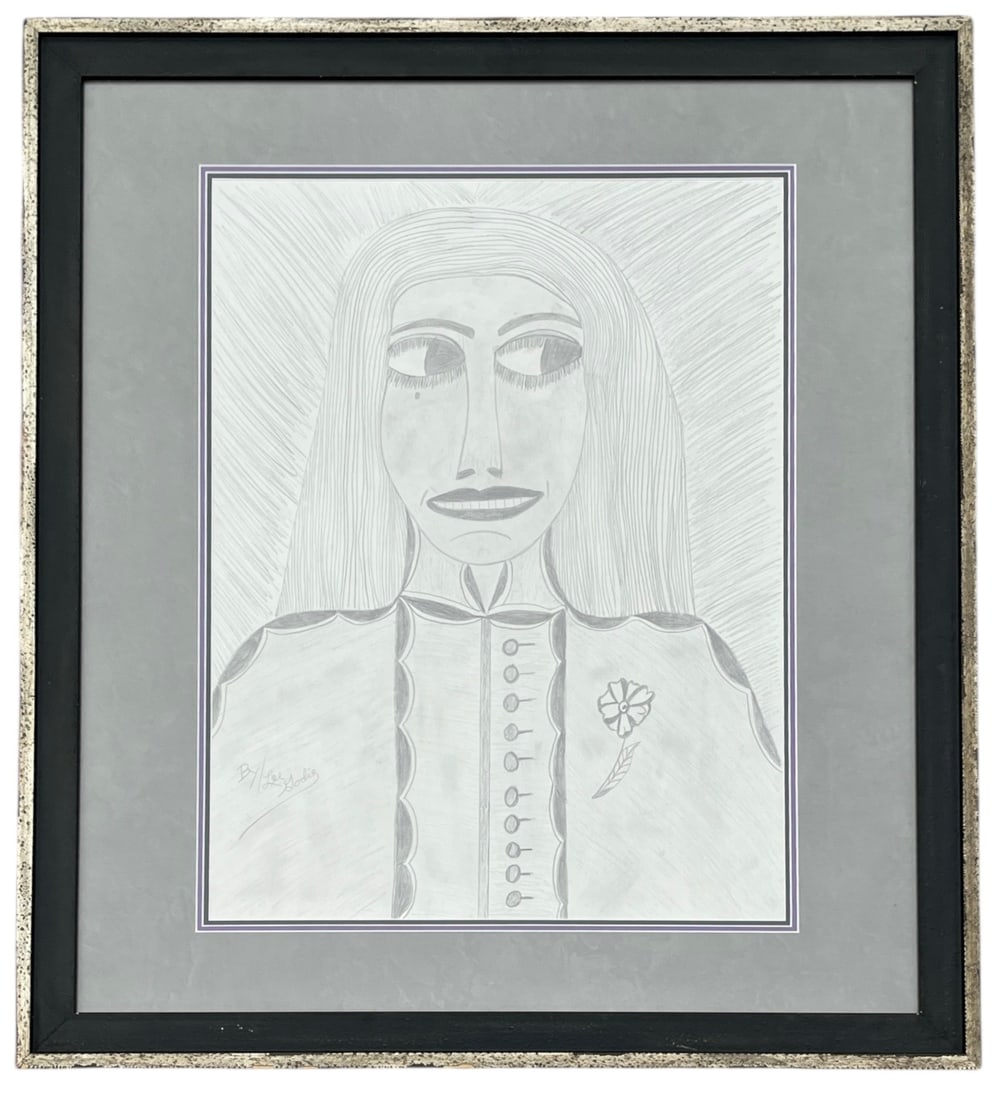 LEE GODIE (American, 1908-1994), Portrait of a Woman: Measures 33.25" x 29.25" in frame. Pencil on paper. Includes a note from the previous purchaser en verso.