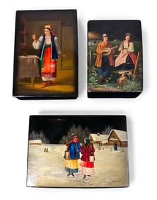 Three Fedoskino Russian Lacquer Boxes