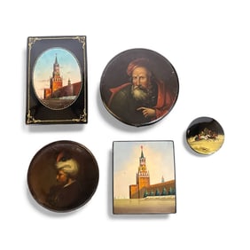 Five Fedoskino Russian Lacquer Boxes