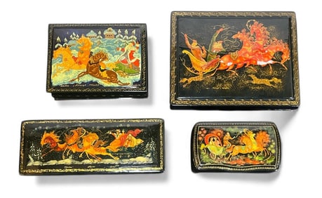 Four Palekh Russian Lacquer Boxes