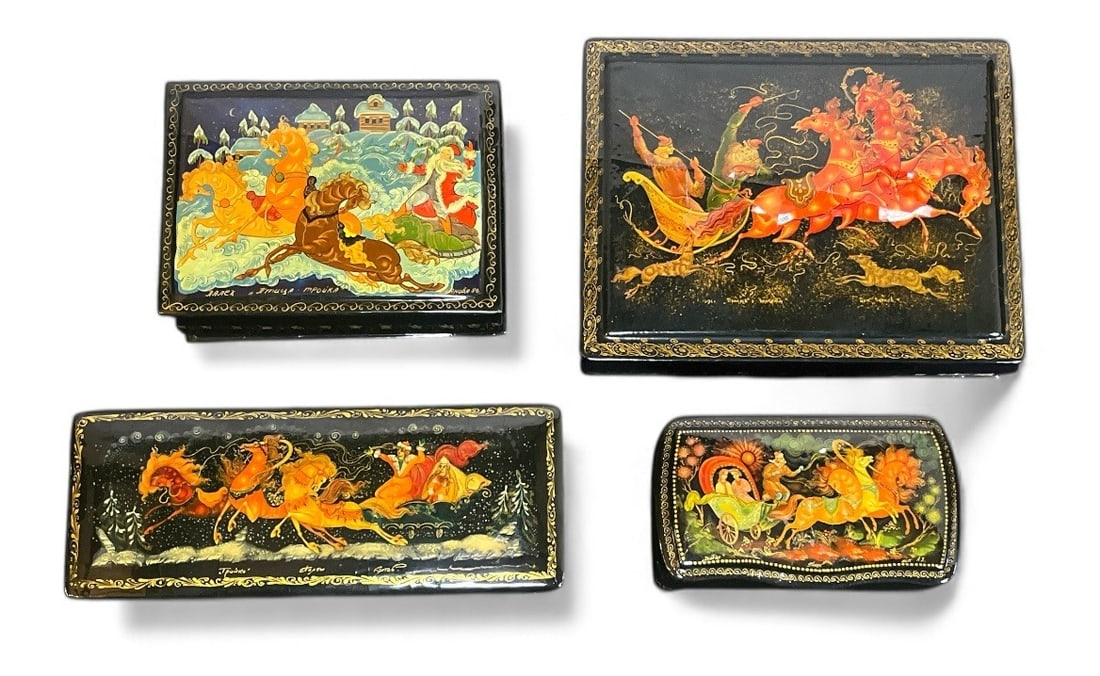 Four Palekh Russian Lacquer Boxes (1 of 8)