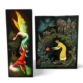 Two Fedoskino Russian Lacquer Plaques