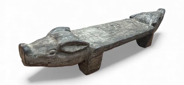 Large Folk Art Pig Head Bench