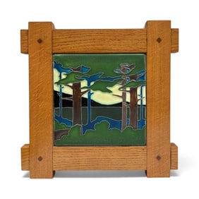 Arts & Crafts Style "Pine Landscape" Framed Tile