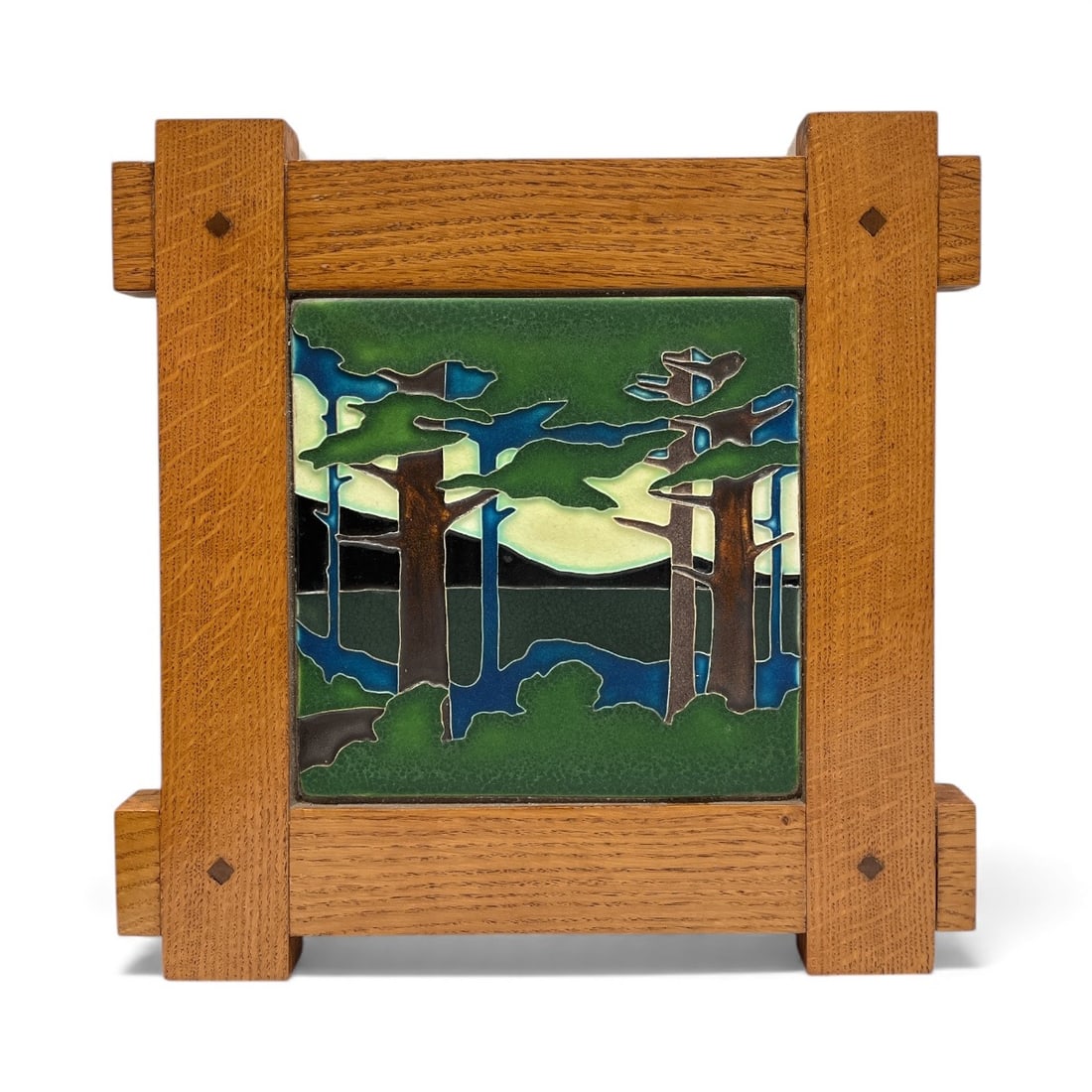Arts & Crafts Style "Pine Landscape" Framed Tile (1 of 4)