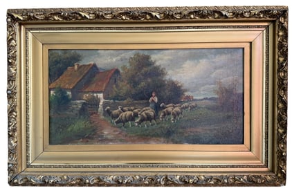 19th C. French Pastoral Landscape Oil Painting, A. BOUILLE