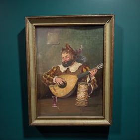 ARNO BRETSNYDER (American, 1885-1969) Man Playing the Lute Antique Painting