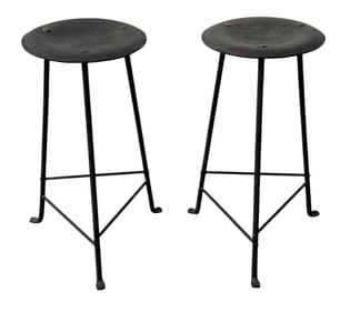 A Pair of Brutalist Forged Iron Barstools