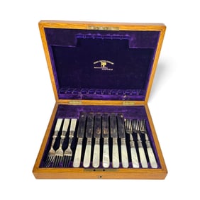 English Mother of Pearl and Sterling Silver Flatware, Set of 6