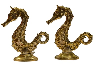 Pair, Brass Seahorse Bookends